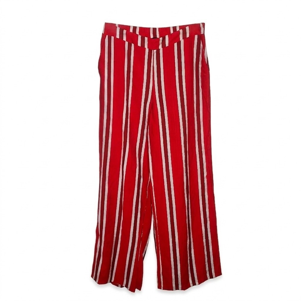 Lulumari Red Vertical Stripe Palazzo Pants Lightweight Breezy Summer Trousers L
